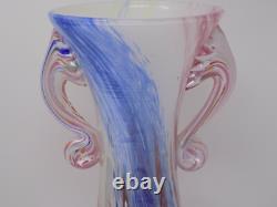 Vintage Hand Blown Murano Glass Millefiori Applied Handle Vase Made in Itay