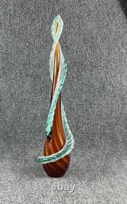 Vintage Hand Blown Murano Glass Sculpture Orange/Teal 20