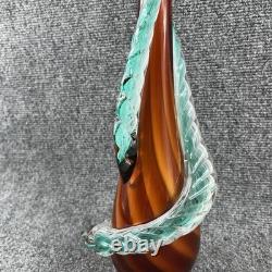 Vintage Hand Blown Murano Glass Sculpture Orange/Teal 20