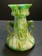 Vintage Hand Blown Murano Green Millefiori Handled Art Glass Vase 5.75x4.5 Exc