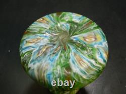 Vintage Hand Blown Murano Green Millefiori Handled Art Glass Vase 5.75x4.5 Exc