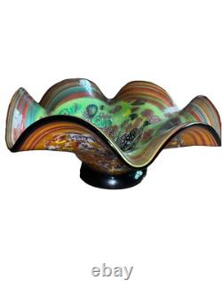 Vintage Hand Blown Murano Millefiori Art Glass Centerpiece Pedestal Bowl 16