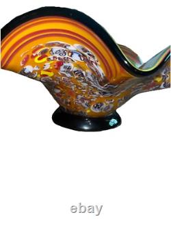 Vintage Hand Blown Murano Millefiori Art Glass Centerpiece Pedestal Bowl 16