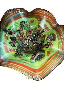 Vintage Hand Blown Murano Millefiori Art Glass Centerpiece Pedestal Bowl 16