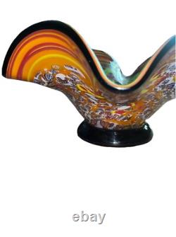Vintage Hand Blown Murano Millefiori Art Glass Centerpiece Pedestal Bowl 16