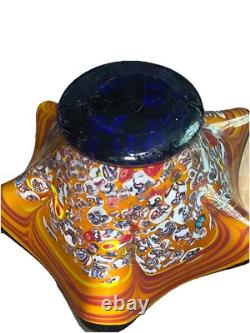 Vintage Hand Blown Murano Millefiori Art Glass Centerpiece Pedestal Bowl 16