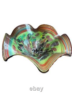 Vintage Hand Blown Murano Millefiori Art Glass Centerpiece Pedestal Bowl 16