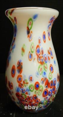 Vintage Hand Blown Murano Milleflori White Art Glass Vase 10.5 x 5 Excellent