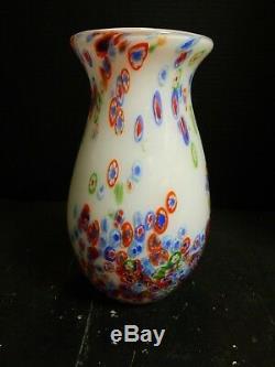 Vintage Hand Blown Murano Milleflori White Art Glass Vase 10.5 x 5 Excellent