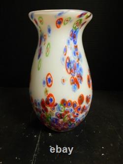 Vintage Hand Blown Murano Milleflori White Art Glass Vase 10.5 x 5 Excellent