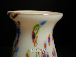 Vintage Hand Blown Murano Milleflori White Art Glass Vase 10.5 x 5 Excellent