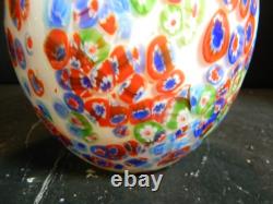Vintage Hand Blown Murano Milleflori White Art Glass Vase 10.5 x 5 Excellent