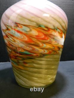 Vintage Hand Blown Murano Multi Color Swirl Feathered Pattern Bottle Vase 13.25