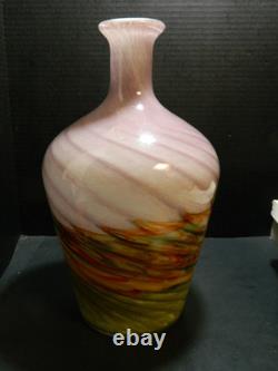 Vintage Hand Blown Murano Multi Color Swirl Feathered Pattern Bottle Vase 13.25