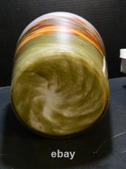Vintage Hand Blown Murano Multi Color Swirl Feathered Pattern Bottle Vase 13.25