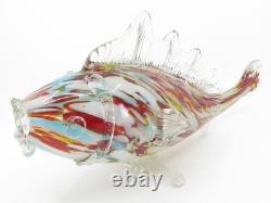Vintage Hand Blown Murano Multi-Coloured Glass Fish Sculpture 15 Long x 7 Tall