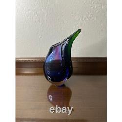 Vintage Hand-Blown Murano Sommerso Blue, Purple and Green Art Glass Vase