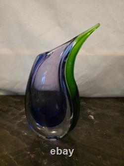 Vintage Hand-Blown Murano Sommerso Blue/ Purple and Green Art Glass Vase