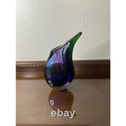 Vintage Hand-Blown Murano Sommerso Blue, Purple and Green Art Glass Vase