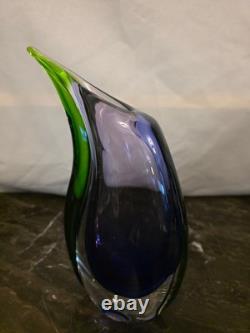 Vintage Hand-Blown Murano Sommerso Blue/ Purple and Green Art Glass Vase