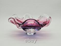Vintage Hand-Blown Murano-Style Art Glass Centerpiece Bowl Pink & Purple
