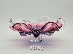 Vintage Hand-Blown Murano-Style Art Glass Centerpiece Bowl Pink & Purple
