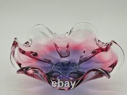 Vintage Hand-Blown Murano-Style Art Glass Centerpiece Bowl Pink & Purple