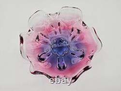 Vintage Hand-Blown Murano-Style Art Glass Centerpiece Bowl Pink & Purple