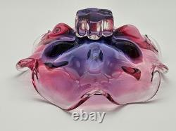 Vintage Hand-Blown Murano-Style Art Glass Centerpiece Bowl Pink & Purple