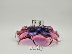 Vintage Hand-Blown Murano-Style Art Glass Centerpiece Bowl Pink & Purple