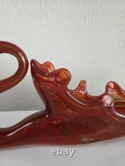 Vintage Hand-Blown Murano Style Art Glass Swan Bowl Red Orange Amber 17 MCM