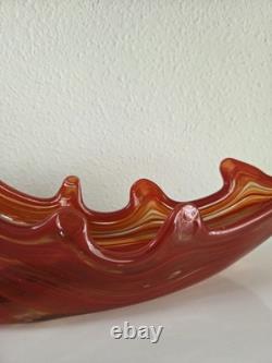 Vintage Hand-Blown Murano Style Art Glass Swan Bowl Red Orange Amber 17 MCM