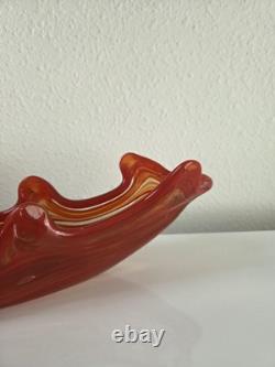 Vintage Hand-Blown Murano Style Art Glass Swan Bowl Red Orange Amber 17 MCM