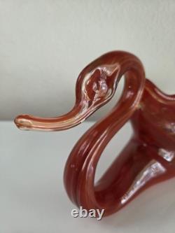 Vintage Hand-Blown Murano Style Art Glass Swan Bowl Red Orange Amber 17 MCM