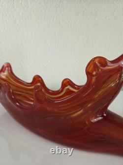 Vintage Hand-Blown Murano Style Art Glass Swan Bowl Red Orange Amber 17 MCM
