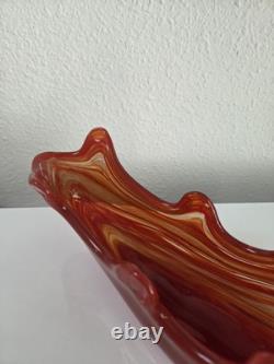 Vintage Hand-Blown Murano Style Art Glass Swan Bowl Red Orange Amber 17 MCM