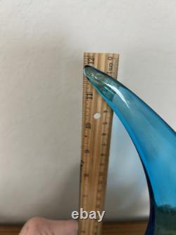 Vintage Hand Blown Murano Style Blue Tint Glass Sailboat 10 in. X 12 In. Read