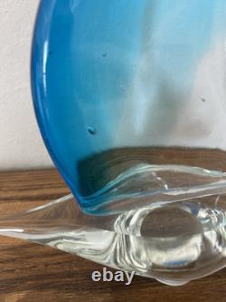 Vintage Hand Blown Murano Style Blue Tint Glass Sailboat 10 in. X 12 In. Read