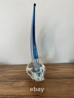 Vintage Hand Blown Murano Style Blue Tint Glass Sailboat 10 in. X 12 In. Read