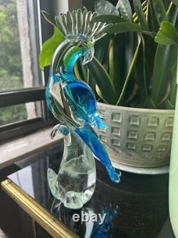 Vintage Hand Blown Murano Venetian Art Glass Bird Blue Green Cockatoo Figurine
