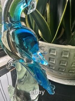 Vintage Hand Blown Murano Venetian Art Glass Bird Blue Green Cockatoo Figurine