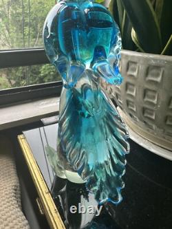 Vintage Hand Blown Murano Venetian Art Glass Bird Blue Green Cockatoo Figurine