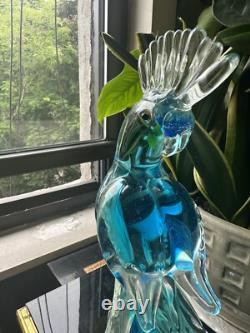 Vintage Hand Blown Murano Venetian Art Glass Bird Blue Green Cockatoo Figurine