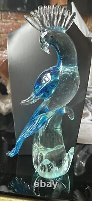 Vintage Hand Blown Murano Venetian Art Glass Bird Blue Green Cockatoo Figurine