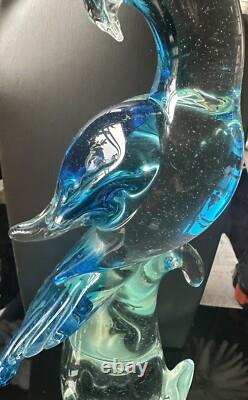 Vintage Hand Blown Murano Venetian Art Glass Bird Blue Green Cockatoo Figurine
