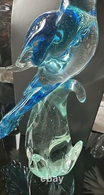 Vintage Hand Blown Murano Venetian Art Glass Bird Blue Green Cockatoo Figurine