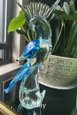 Vintage Hand Blown Murano Venetian Art Glass Bird Blue Green Cockatoo Figurine