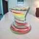Vintage Hand Blown Rainbow Swirled Paint Ruffle Murano Style Top Art Glass Vase