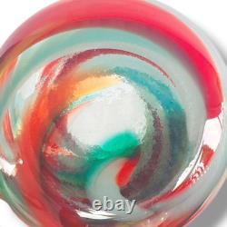 Vintage Hand Blown Rainbow Swirled Paint Ruffle Murano Style Top Art Glass Vase