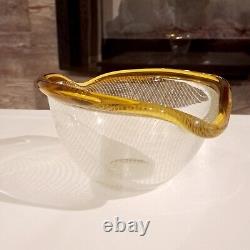 Vintage Hand Blown Reticello Murano Glass Vessel With Gold Accent